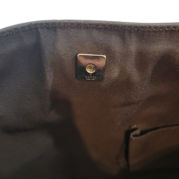 Gucci Abbey Brown & Beige Crystal Wax Canvas Monogram Pocket Tote - Picture 13 of 14